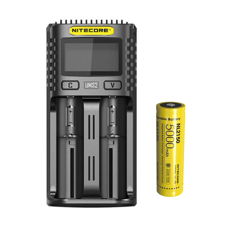 NITECORE UMS2 USB Двухслотовое интеллектуальное зарядное устройство+ NITECORE 21700 литий-ионная аккумуляторная батарея NL2150 5000mAh 3,6 V 18Wh - Цвет: UMS2 NL2150