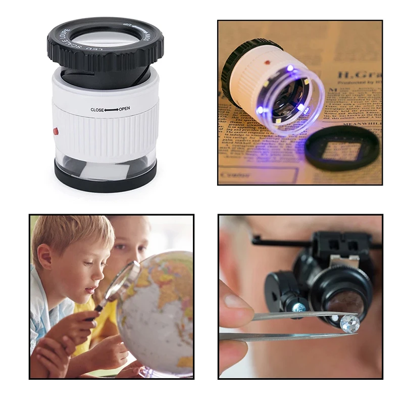 30X Magnifier Scale Reading Mirror Pocket Jewelry LED Loupe with 3 UV Light Optical Glass Lens Magnification | Инструменты