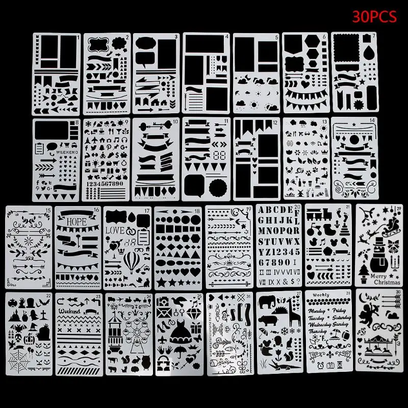 

30Pcs Kids Cartoon Drawing Molds Plastic Children Painting Stencils DIY Paper Art Craft Card Label Scrapbook Bookmark Toy