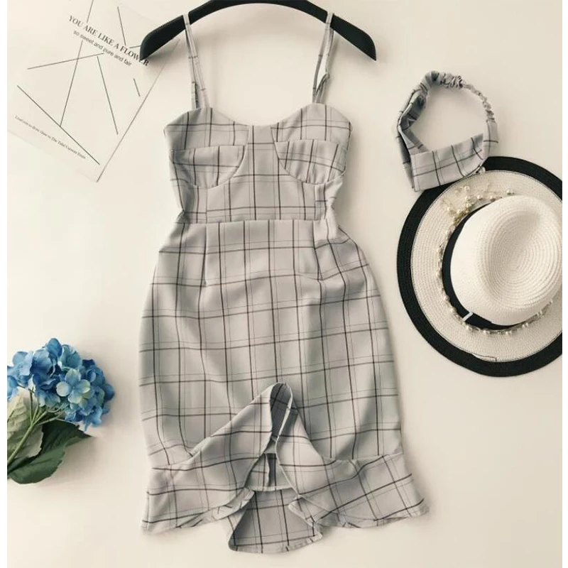 Женское Короткое платье в клетку с V образным вырезом и оборками|Платья| |