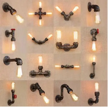 

Retro rust water pipe lamp retro industrial wall lamp E27 attic lamp electroplating indoor lighting home bedroom dining room dec