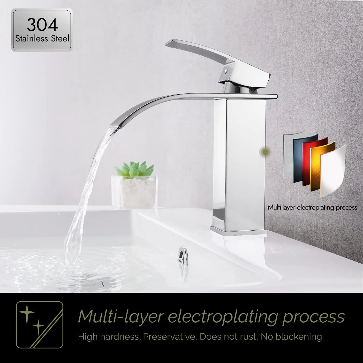Waterfall Basin Sink Faucets Mixer Tap Water Stainless Steel Bathroom Accessories Black Chrome