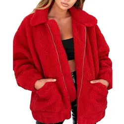 Adogirl толстовка с отворотом флисовое пальто с мехом для женщин осень зима теплый толстый плюшевый пиджак толстовки плюшевые молнии короткая