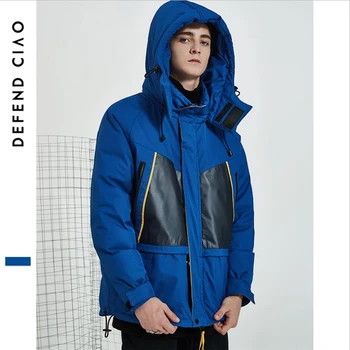 

2019 High quality duck-down-jacket-men brand winter warm coat hooded male thick puffer jacket fashion patchwork