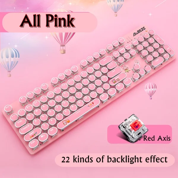 Ajazz стимпанк розовый милый мультфильм USB Проводная Esport механическая клавиатура антипривидение ключи с различными светильник - Цвет: Серый