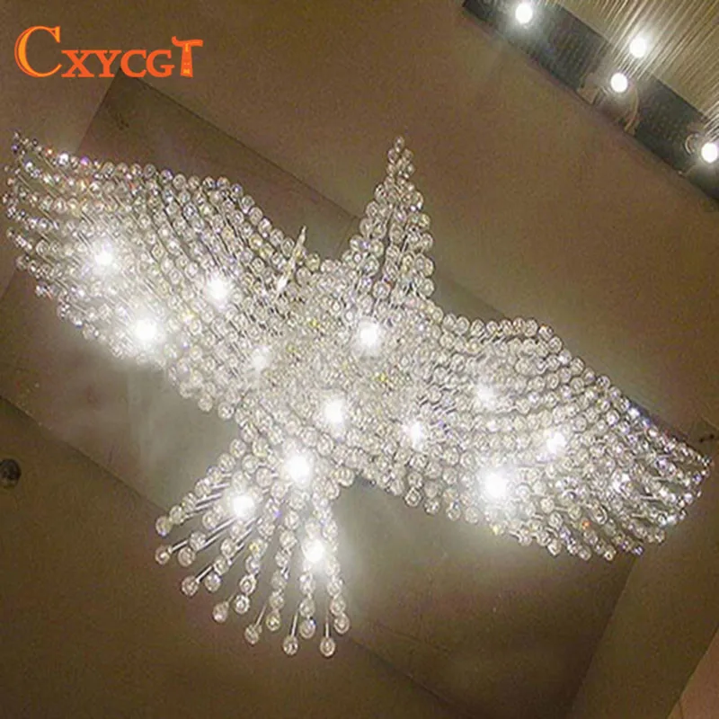 

Eagle Design Curtain Silver Stainless Steel Crystal Chandelier Used for Hotel Villas Personalized Lighting Fixtures