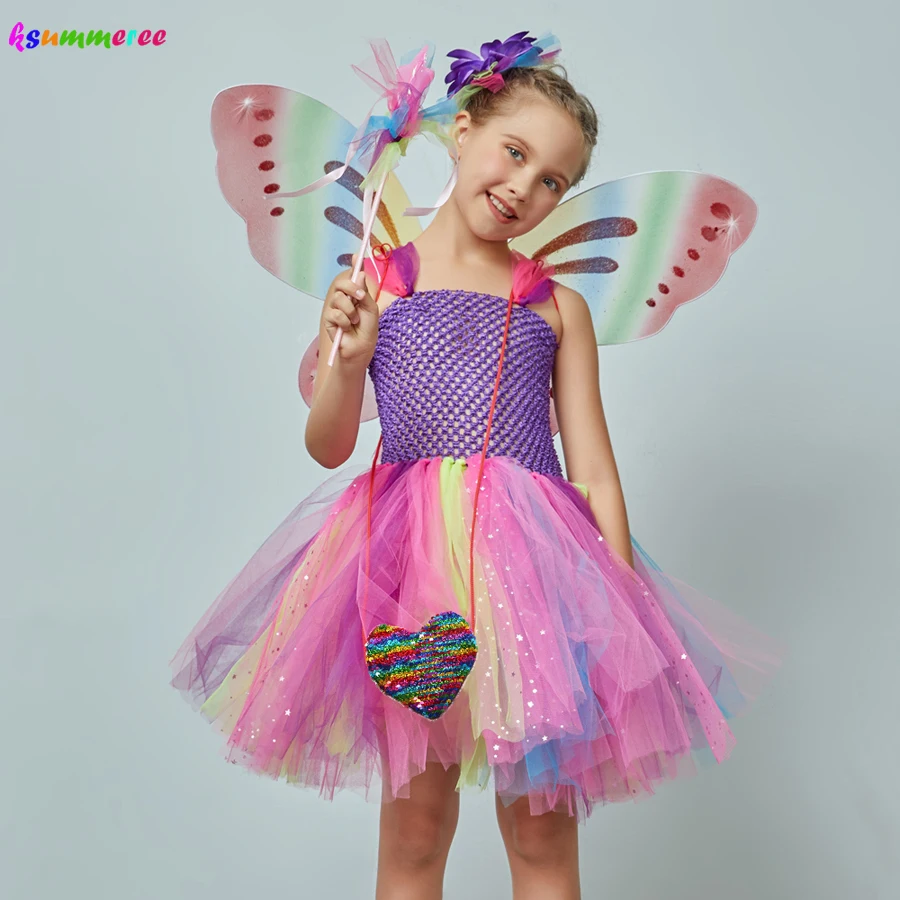 Vestito da Tutu fantasia fata farfalla ragazze Costume ali bambini