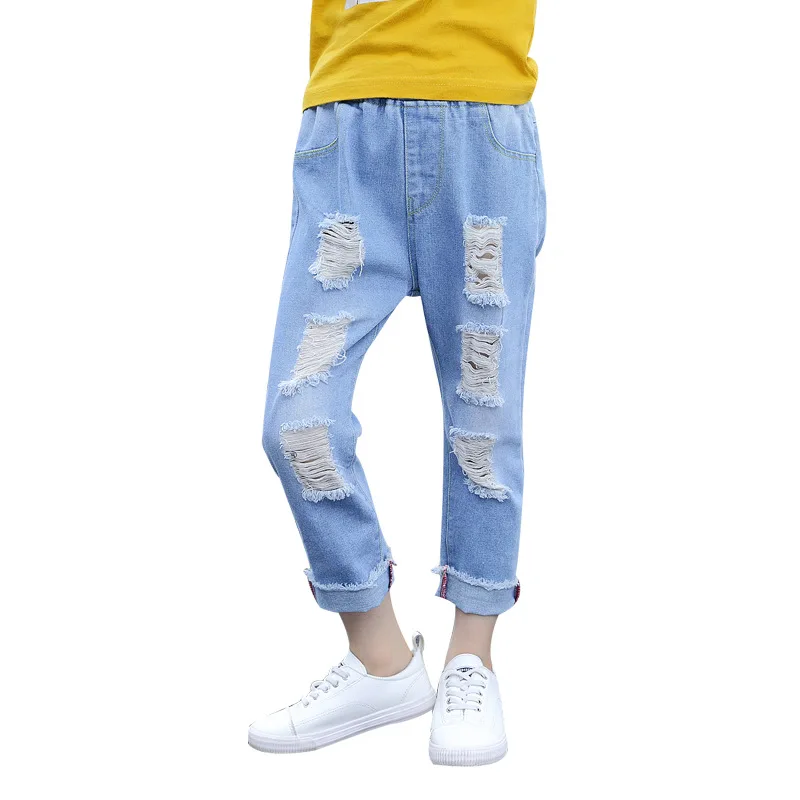 The new girls han edition of the summer about children's trousers cuhk children's summer girl cowboy hole pants