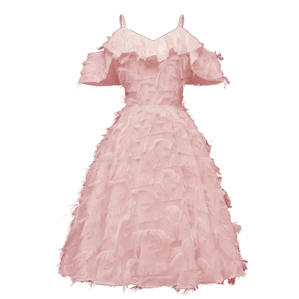 1424 Pink Красное коктейльное платье длиной до колена роскошное вечернее платье трапециевидной формы с кисточками сексуальное платье без рукавов с v-образным вырезом - Цвет: 1424 Pink