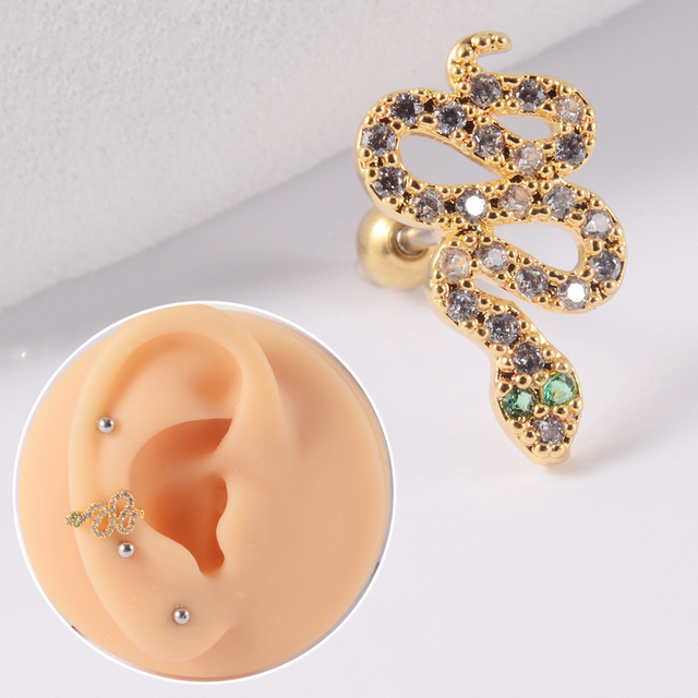 361L Surgical Steel Cz Ear Tragus Cartilage Crystal Lightning Snake Lobe Earrings Helix Earring Barbell Piercing Jewelry 20G