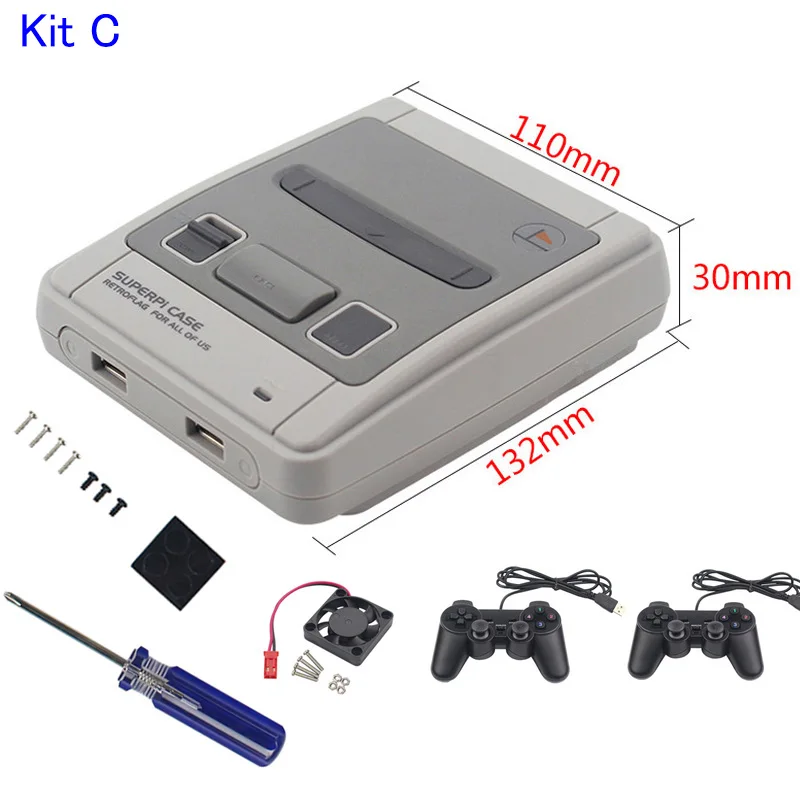 Kit C Retroflag SUPERPi CASE-J, безопасный перезапуск корпуса+ 2 геймпада+ 32 ГБ sd-карта+ HDMI+ 3A адаптер питания для Raspberry Pi 3 B - Цвет: Kit C