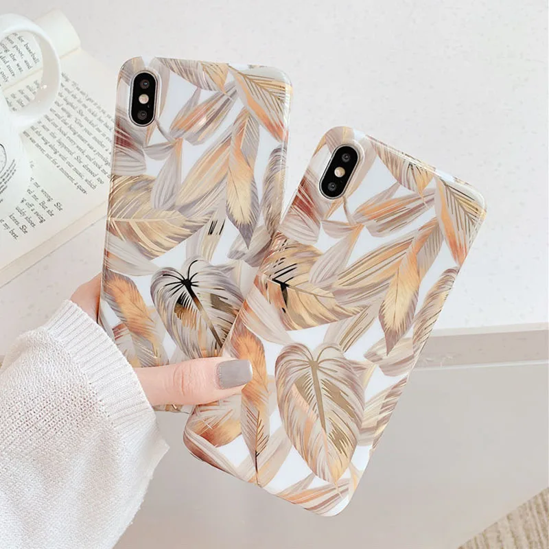 

Luxury Plating Golden Banana Leaf Cases For iPhone X XS MAX XR Soft IMD Silicone Phone Case For iPhone 7 Plus 6 6S 8 Plus Cover