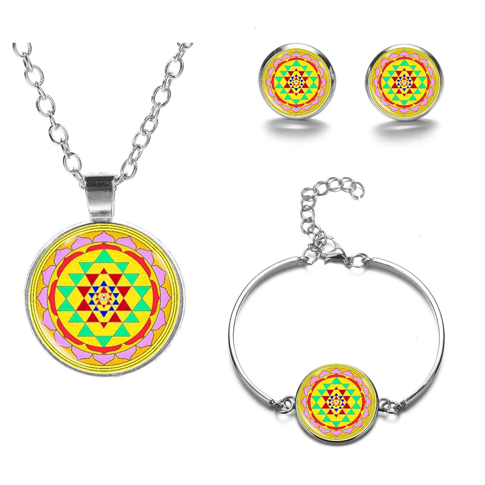SONGDA индийские Sri Yantra Sacred Art геометрические Ювелирные наборы Серебряная цепочка
