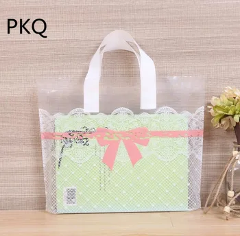 

50pc pink Bow plastic Gift Bag Party Decoration Plastic shopping Bag handle tote Bag For Kids Birthday Festival Wedding Supplies