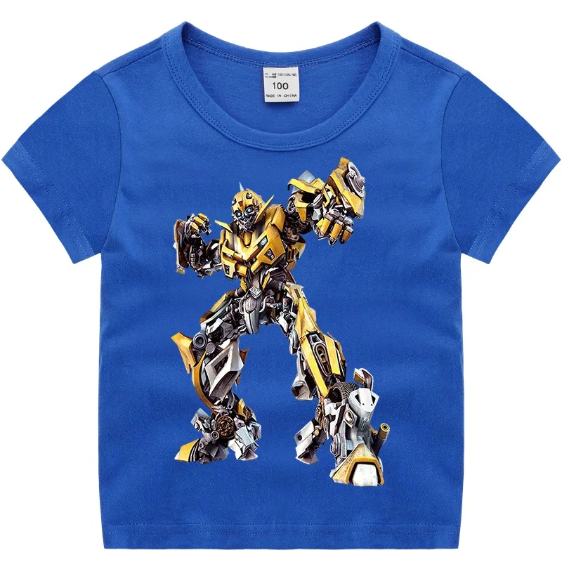 Summer Kids Boys T-shirts Cotton Tops Tees Transformer Baby Boys T shirt Short Sleeve Costume Kids Clothes Children Clothing - Цвет: Blue