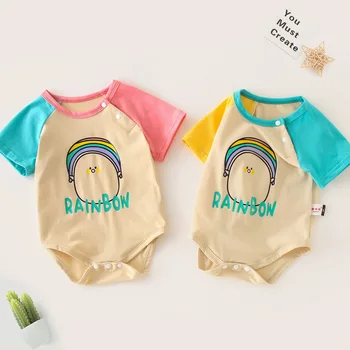 

high quality 100% Cotton Cartoon Infant summer Short Sleeve baby Jumpsuit Baby triangle romper Fart bodysuit Children Clothing