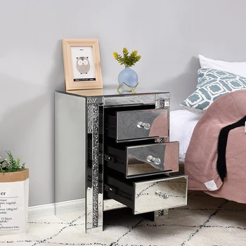 

H60xW42xD32 CM Bedroom Furniture Sparkly Mirrored Crushed Crystal 3 Drawer Bedside Cabinet Table Chest of Drawers Family Gifts