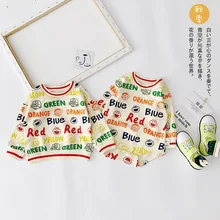 Одежда для маленьких мальчиков и девочек, детское боди на осень, модный, с длинными рукавами для малышей с принтом в виде букв, с толстовка милый новорожденных близнецов одежда