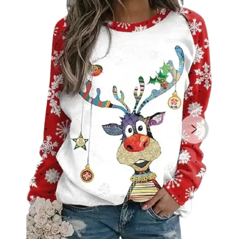 

Women Sweatshirt New Autumn Winter Long Sleeve O-Neck Tops 3D Christmas Elk Print Christmas Tops Fashion Lady Pullover Tops