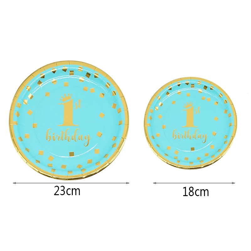 Boy Girl 1st Birthday Party Decor Disposable Tableware Kit Blue Pink Plate Cups Napkins Baby Shower Kids Birthday Party Supplies