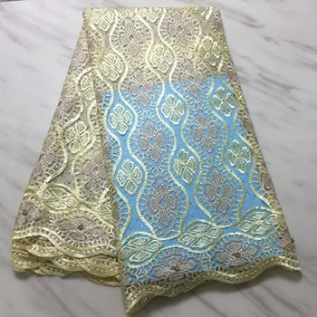 

New Gold Yellow 3d lace flowers latest nigerian lace styles french party lace fabrics 5 yards 2019 tulle fabric 3d lace