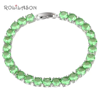 

ROLILASON graceful design beautiful Charm bracelets brand Silver filled AAA Zircon Green Crystal Fashion jewelry TB1137