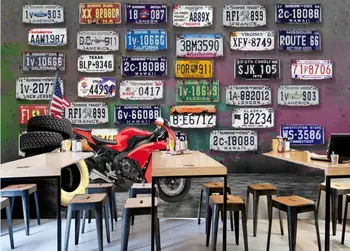

custom European and American retro home improvement 3d mural wallpaper License plate motorcycle wallpapers for living room