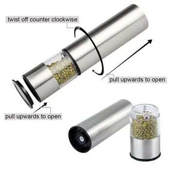 

New 2 In 1 Stainless Steel Electric Pepper Salt Spice Mill Grinder Seasoning Kitchen Tools Grinding For Cooking Restaurants