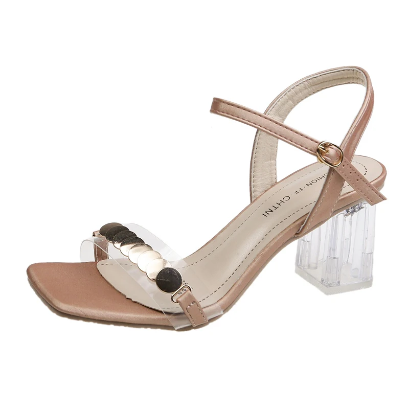 Модные прозрачные сандалии с прозрачными кристаллами Женская обувь золотого