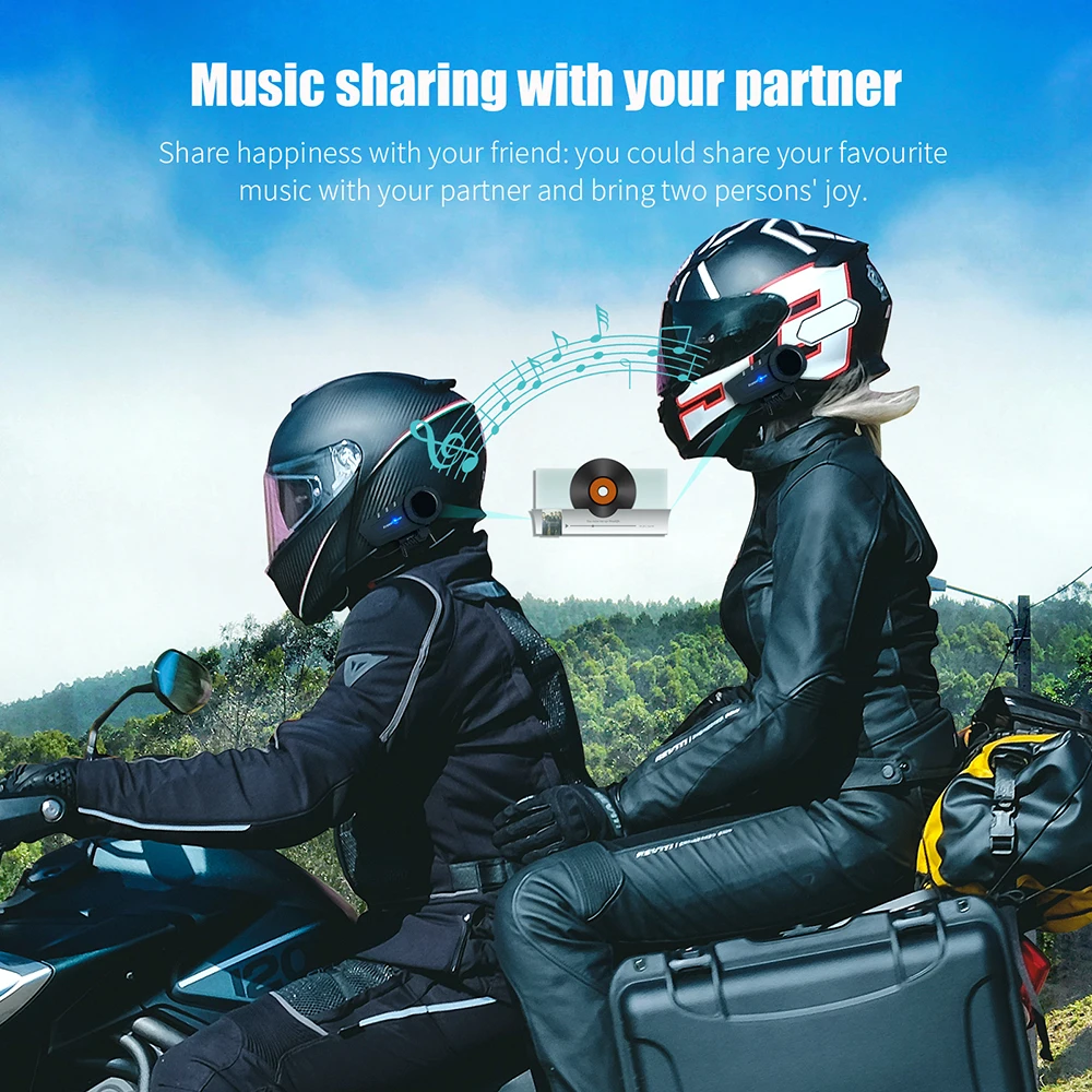 Motorcycle Bluetooth Helmet Headset 10 Riders Group Motorbike Intercom with  Music Sharing FM Hand-free Call Bluetooth 5.0 Helmet Communication System