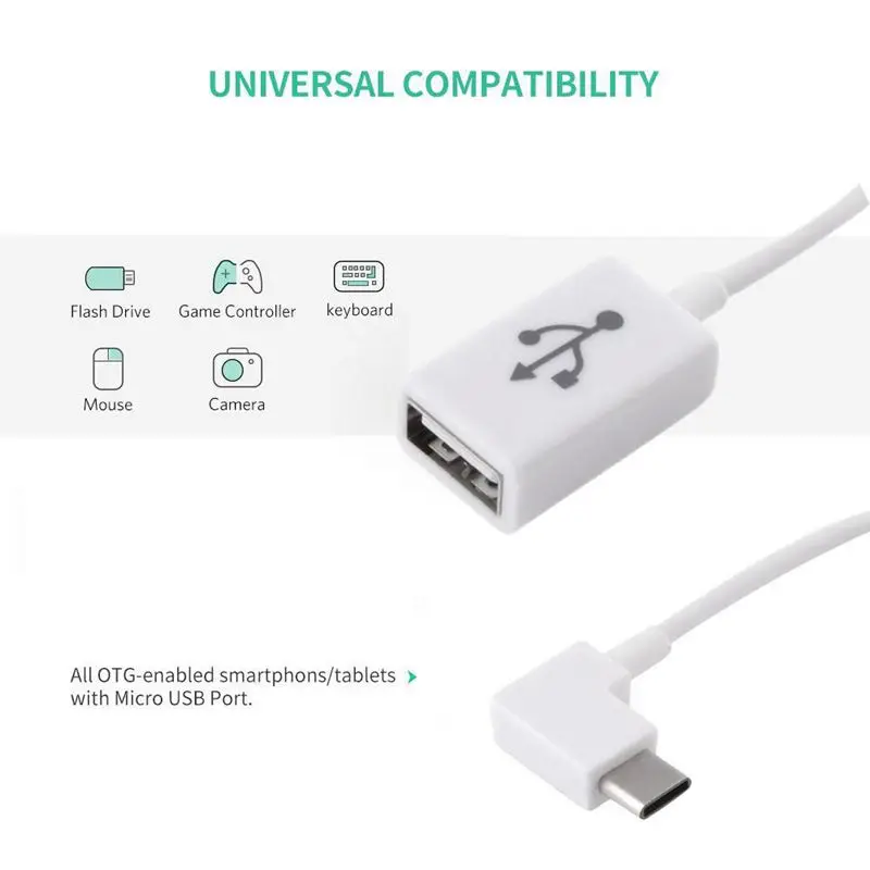 Угловой OTG кабель типа C, создание кабеля(1 упаковка) USB C Male to USB 2,0 A Female OTG(On-The-Go) кабель, 12 см/белый
