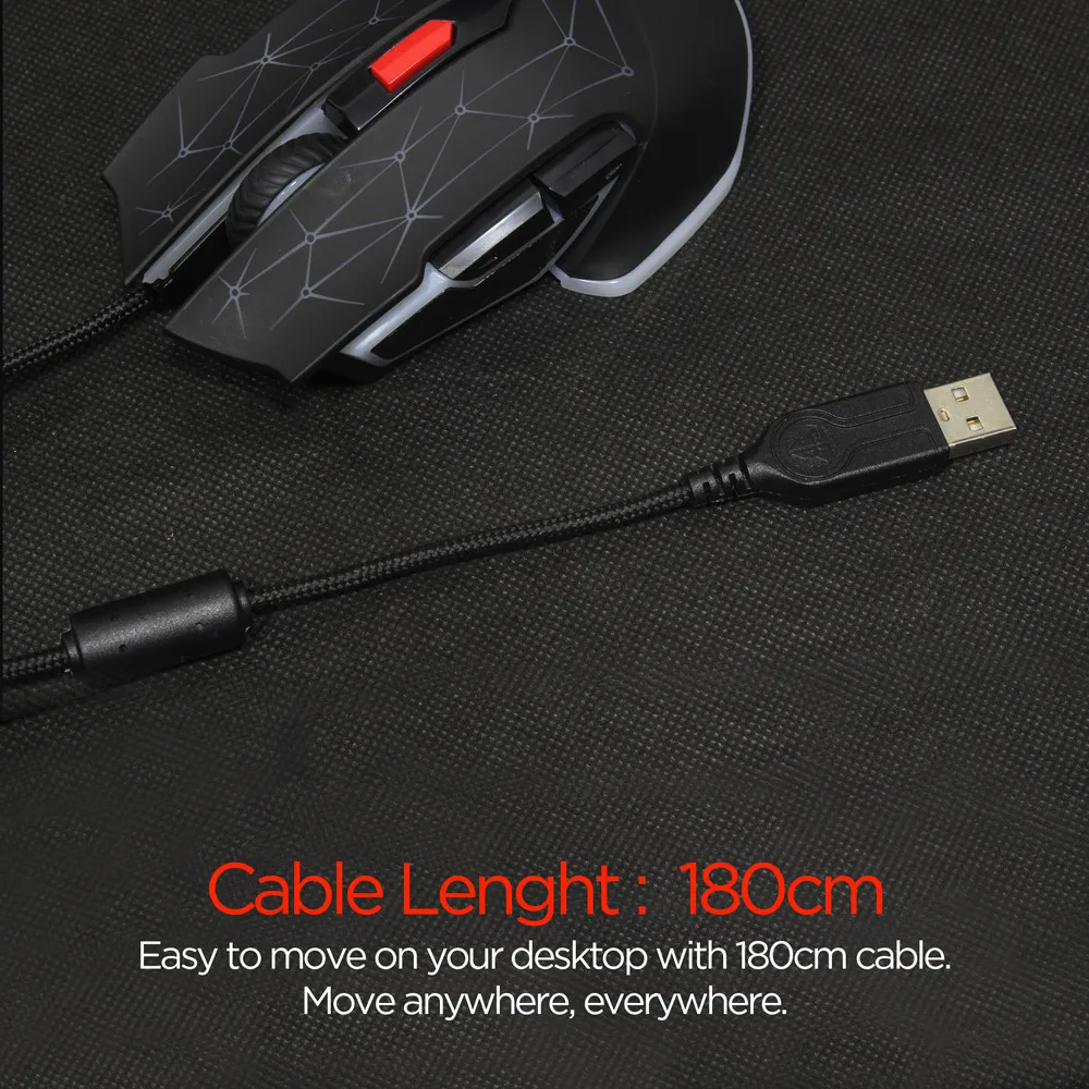 Wired RGB Mouse 6D USB 4800DPI Right Hand Wired Game Mouse 1.8m Ergonomic RGB Mouse Support Macro Definition Software#D2