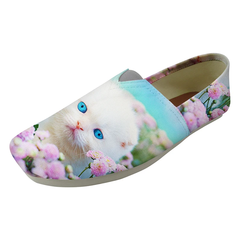 

HYCOOL Cute Kitten Cat Flowers Printing Teenager Girl Canvas Slacker Loafers Women Casual Leisure Shoes Female Slip-on Flats