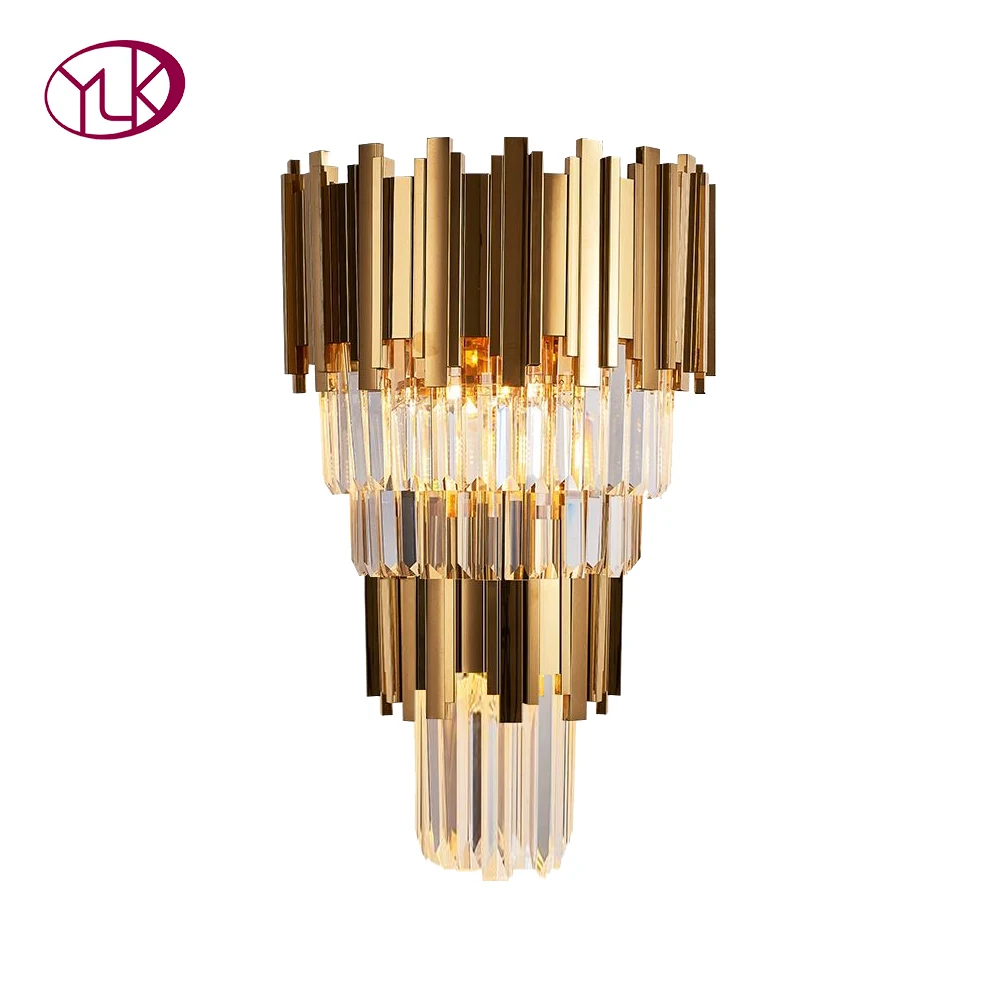 

Youlaike Gold Modern Wall Sconces Lighting AC110-240V Two Level Crystal Wall Lamp Bedside Living Room Crystals Light Fixture