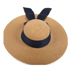 Летняя шляпа с широкими большой край Мягкие Соломенные шляпы от солнца Шапки для Для Женщин Защита от ультрафиолетовых лучей Панама Бич