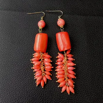 

15x22MM barrel rice Orange Coral Gold color Plated Hook Earrings dangle earrings for women
