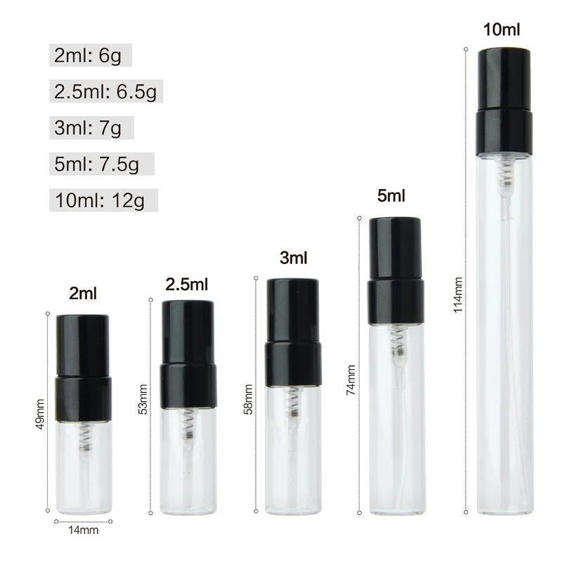 100PCS/Lot 2ml/3ml/5ml/10ml Refillable Perfume Bottle Empty Spray Bottle Atomizer Perfume Bottles 2