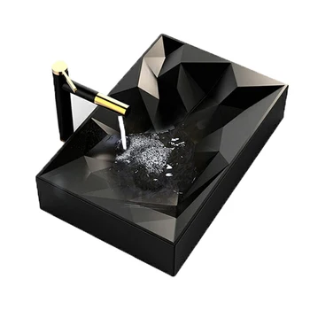 

Art Fregadero Bathroom Sinks Wash Basin Sink Matte Black Ceramic Vessel Lavatory Sink Washing Basin Bowl Modern Design Diamond