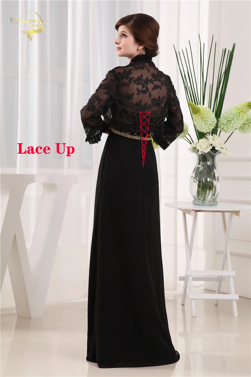 2019-New-Design-Vestidos-De-Festa-With-Long-Jacket-Chiffon-Black-Lace-Zipper-Back-Gold-Beading