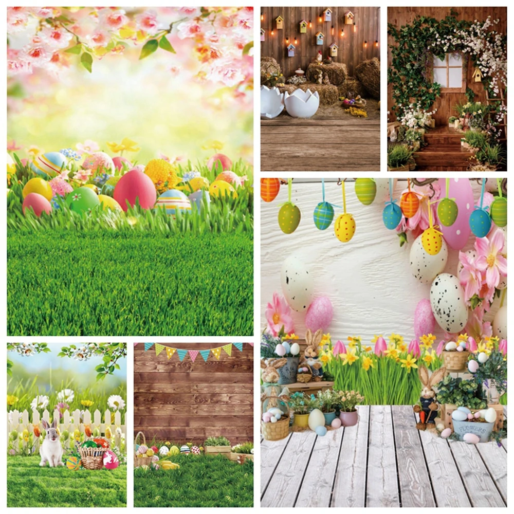 

Spring Easter Backdrop Rabbit Eggs Flowers Grass Photography Background Bunny Flag Party Kids Newborn Portrait Photo Booth Props