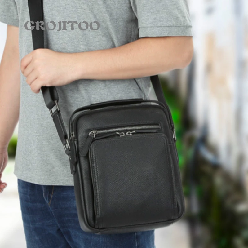 

GROJITOO leisure wear-resistant high texture single shoulder bag men's leather multifunctional leather diagonal bag