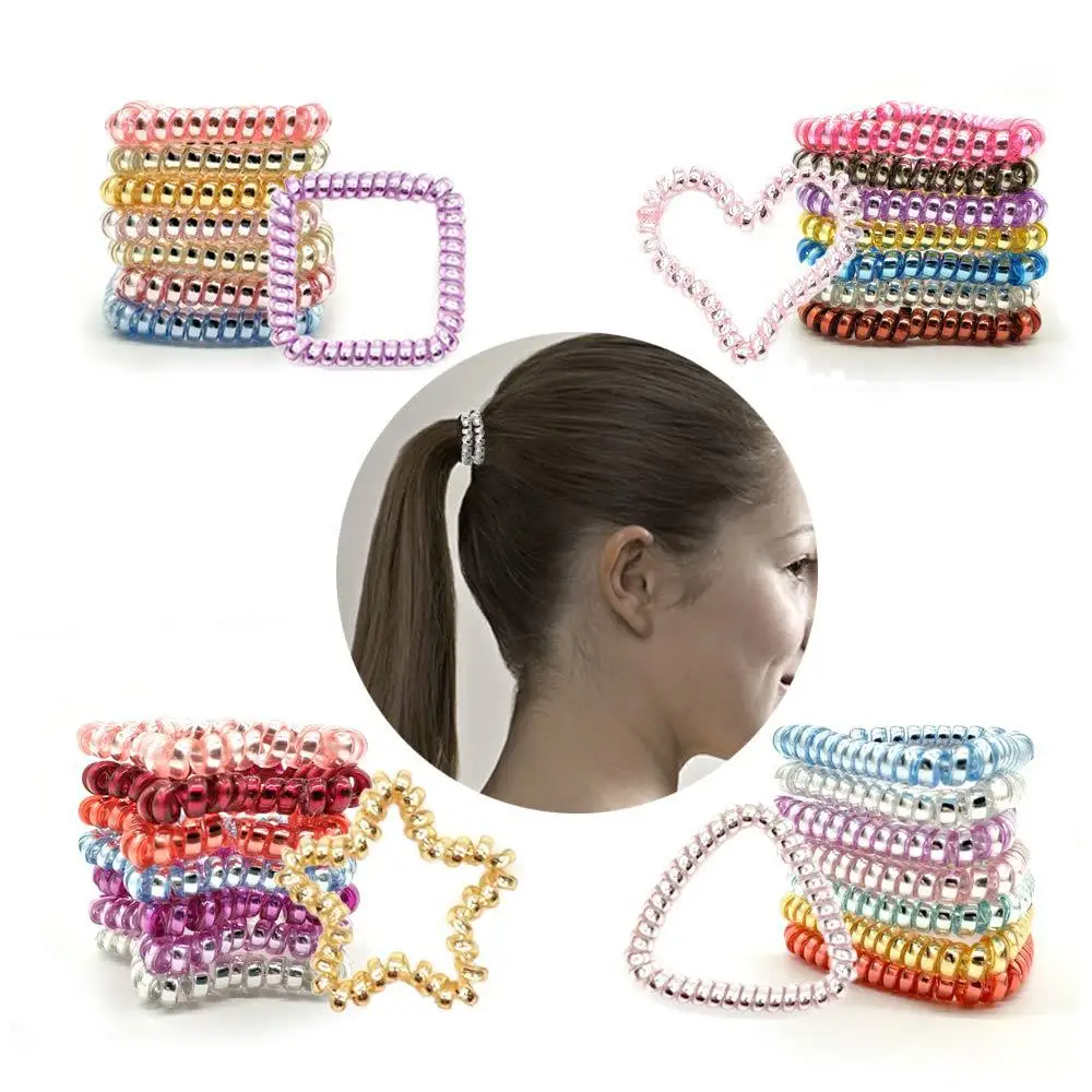 

5 PCS New Style Telephone Wire Line Cord Mix Color Geometry Square Flower Rubber Elastic Hair Bands Tie Gum Hair Accessories