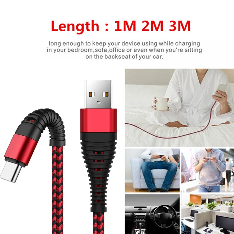 До 3M Плетеный зарядный кабель для Android iPhone кабель для передачи данных IOS Micro usb type для samsung S8 S9 S10 Plus LG iPhone X XR