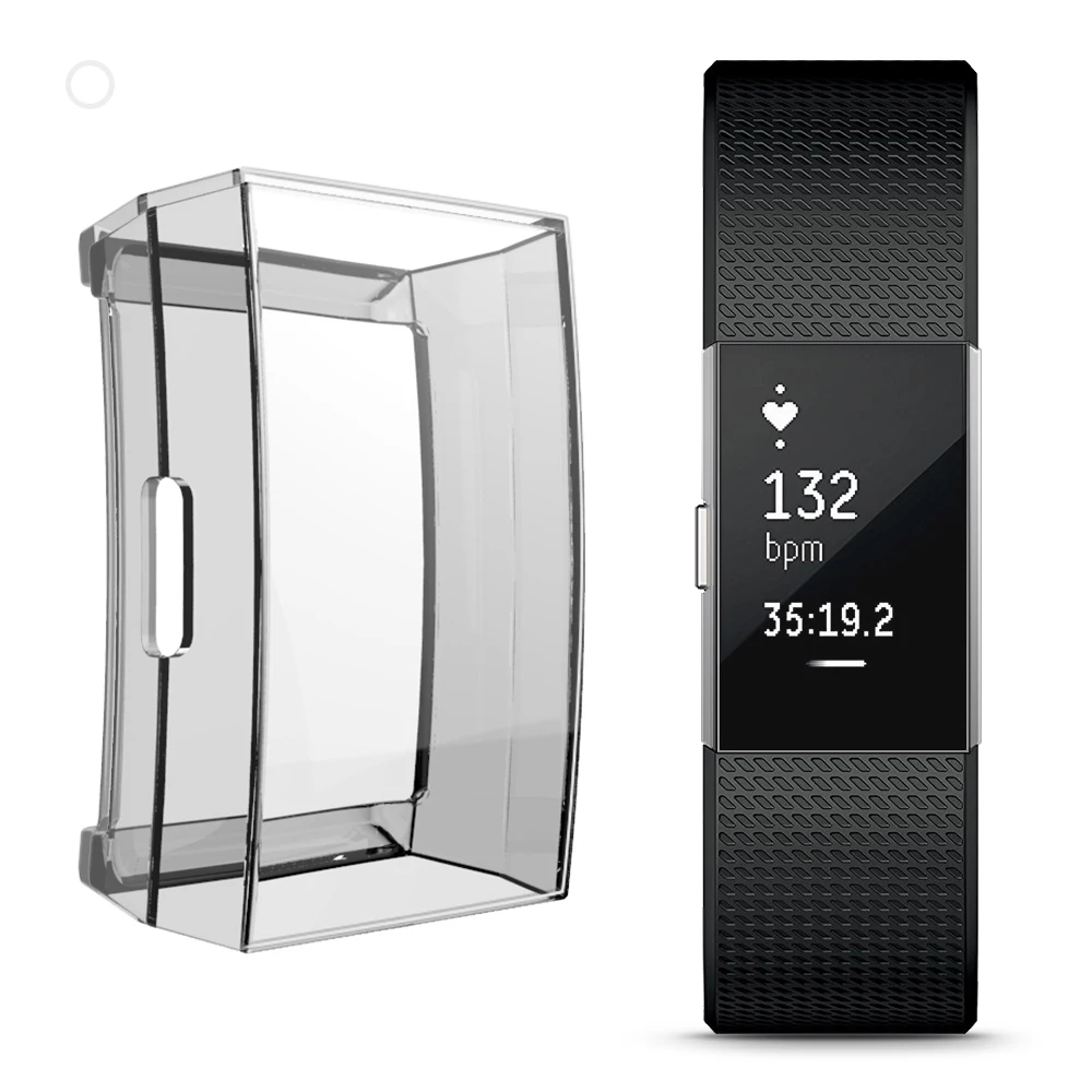 Transparent Для Fitbit Charge 2 полностью завернутый прозрачный напульсник, защитная крышка для экрана, гальваническое покрытие, TPU, циферблат, рамка, бампер, чехол - Цвет: Transparent