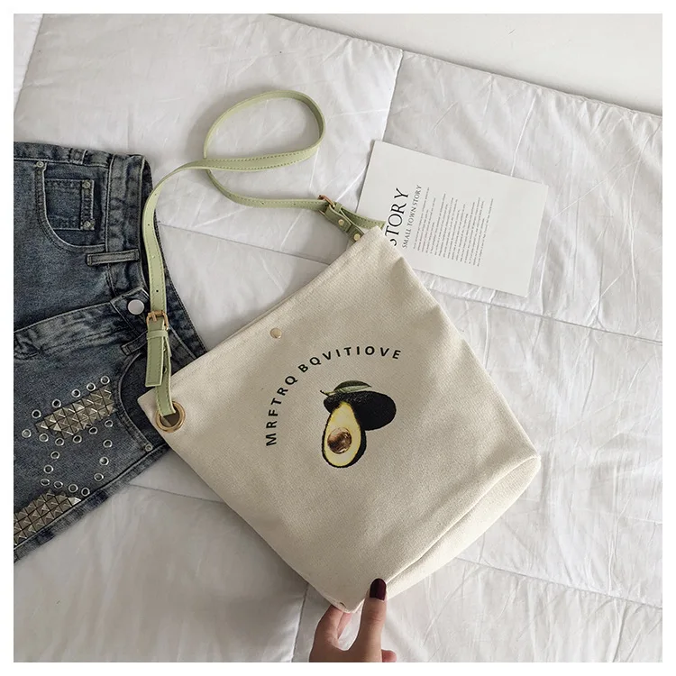

Literature And Art Canvas Bag Women's INS Simple-Style Picture Solid Color Printed Bucket Bag Casual Shoulder Bag WOMEN'S Messen