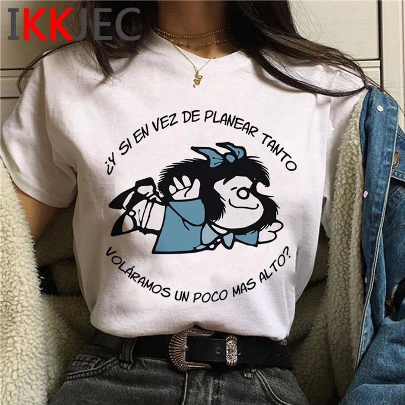 Camiseta de Mafalda o Quiero Cafe para mujer, ropa harajuku kawaii para parejas, ropa harajuku vintage kawaii