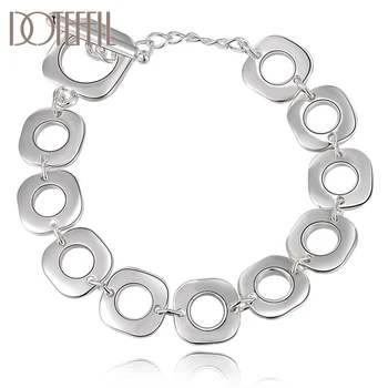 

DOTEFFIL 925 Sterling Silver Four Square Checkered Bracelet For Women Wedding Engagement Party Jewelry