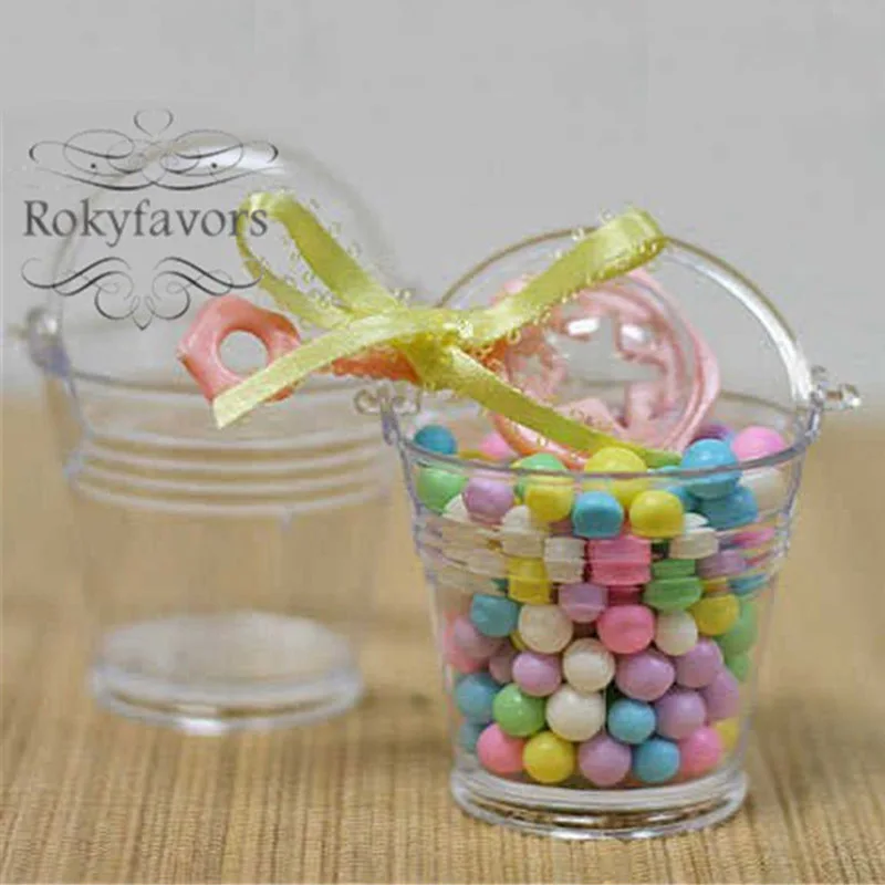 12 шт. прозрачное Прозрачное мини-ведро для конфет, сувениры для детского душа, идеи для свадебной вечеринки, подарки на день рождения