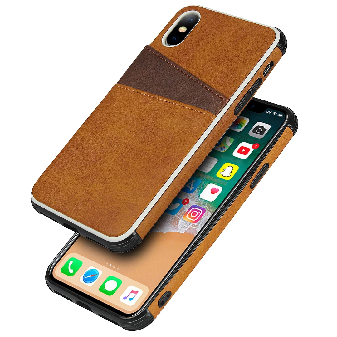 Shockproof Card Holder Wallet Phone Case for iPhone Xs Max Xr 8 7 6 6s Plus 8plus Pu Leather Back Silicone Bumper Business Cover