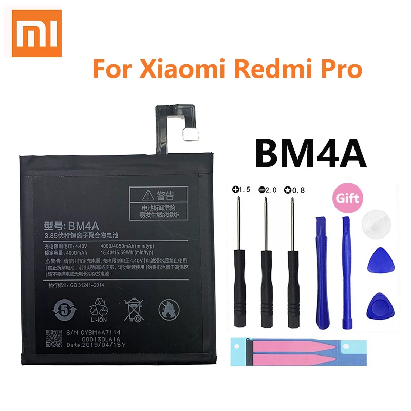 

Xiao Mi Original Phone Battery 4000mAh BM4A Phone Batteries For Xiaomi Hongmi Redmi Pro RedmiPro Battery Free Tools